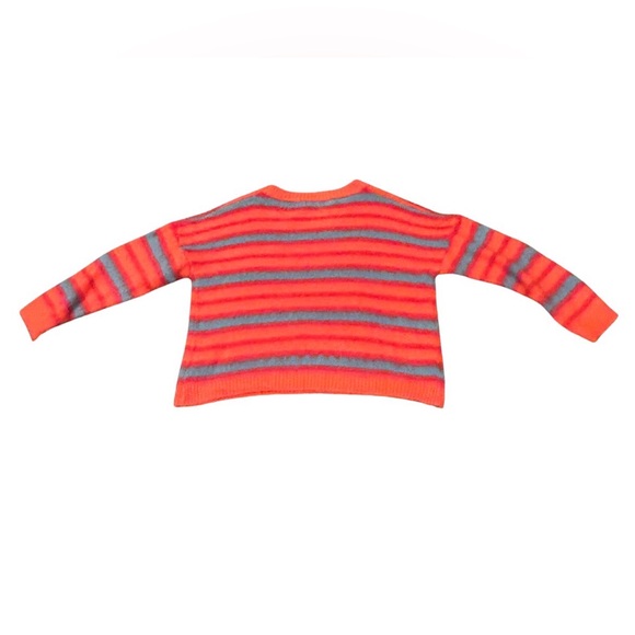 Woven Heart Striped Fuzzy Crew Neck Sweater | NWOT | Size S | Orange/Grey/Red - Picture 3 of 4